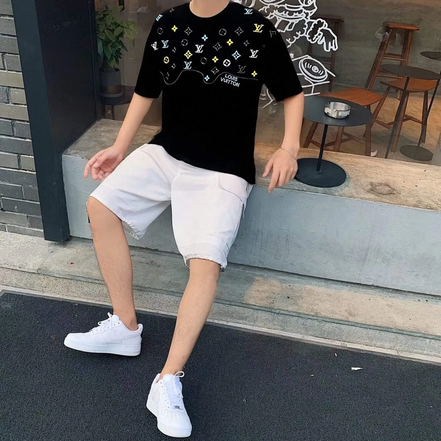 Louis Vuitton/Louis Vuitton 26ss wave pattern color block presbyopic embroidered short sleeves